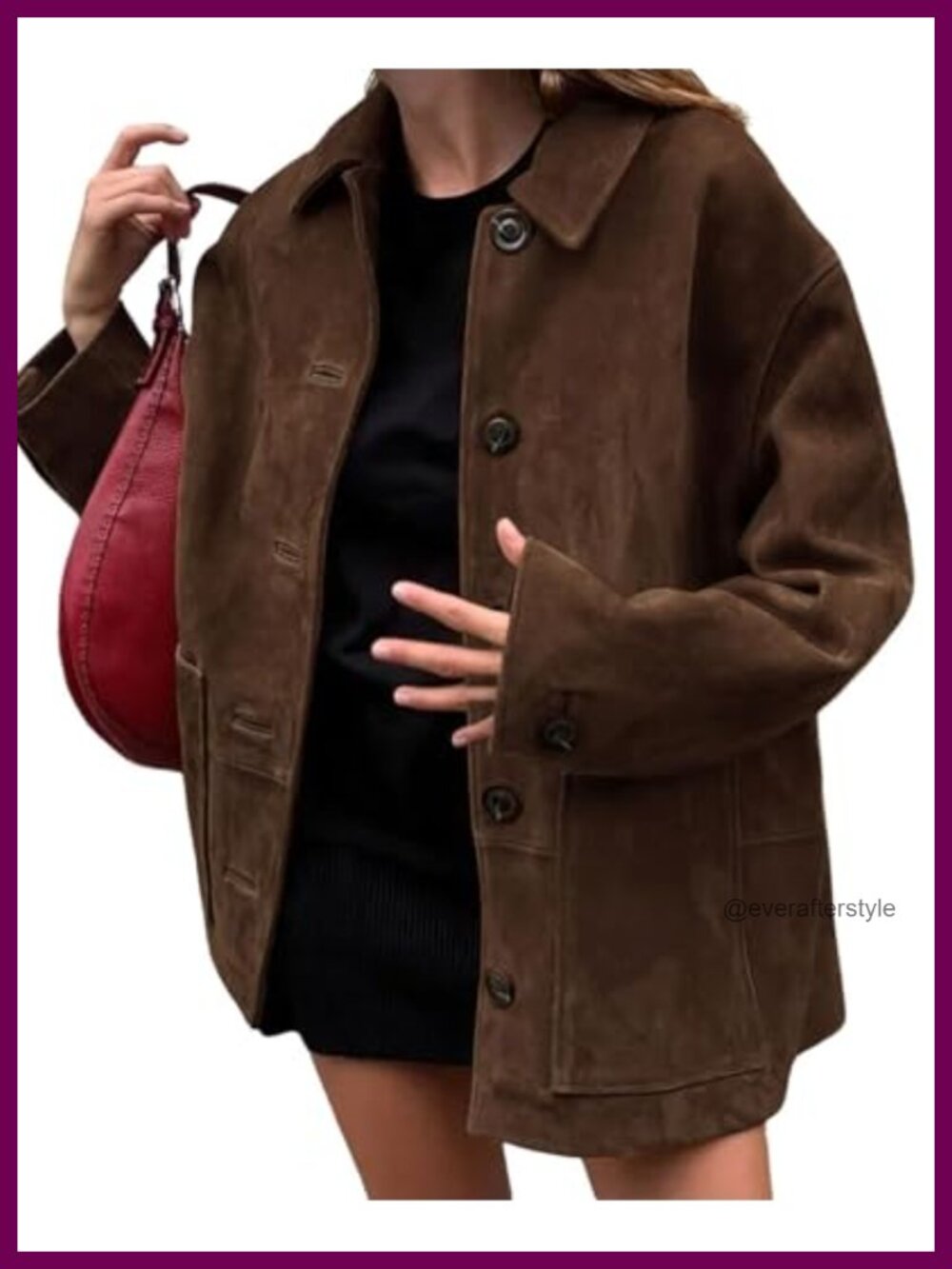 Faux Suede Leather Midi Long Button Down Shacket Coat Boyfriend Fit